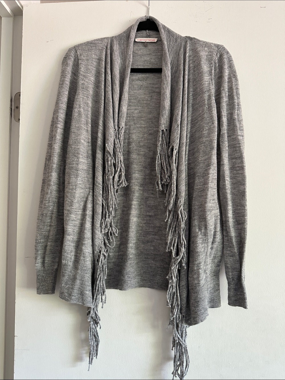 Rebecca Taylor Gray Fringe Draped Open Cardigan